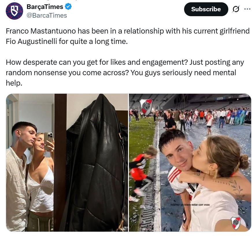 Tin đồn đã bị vạch trần? Blogger Barcelona: Mastandono đã có bạn gái rồi, đừng bịa chuyện về Yamal nữa Tin đồn đã bị vạch trần? Blogger Barcelona: Mastandono đã có bạn gái rồi, đừng bịa chuyện về Yamal nữa